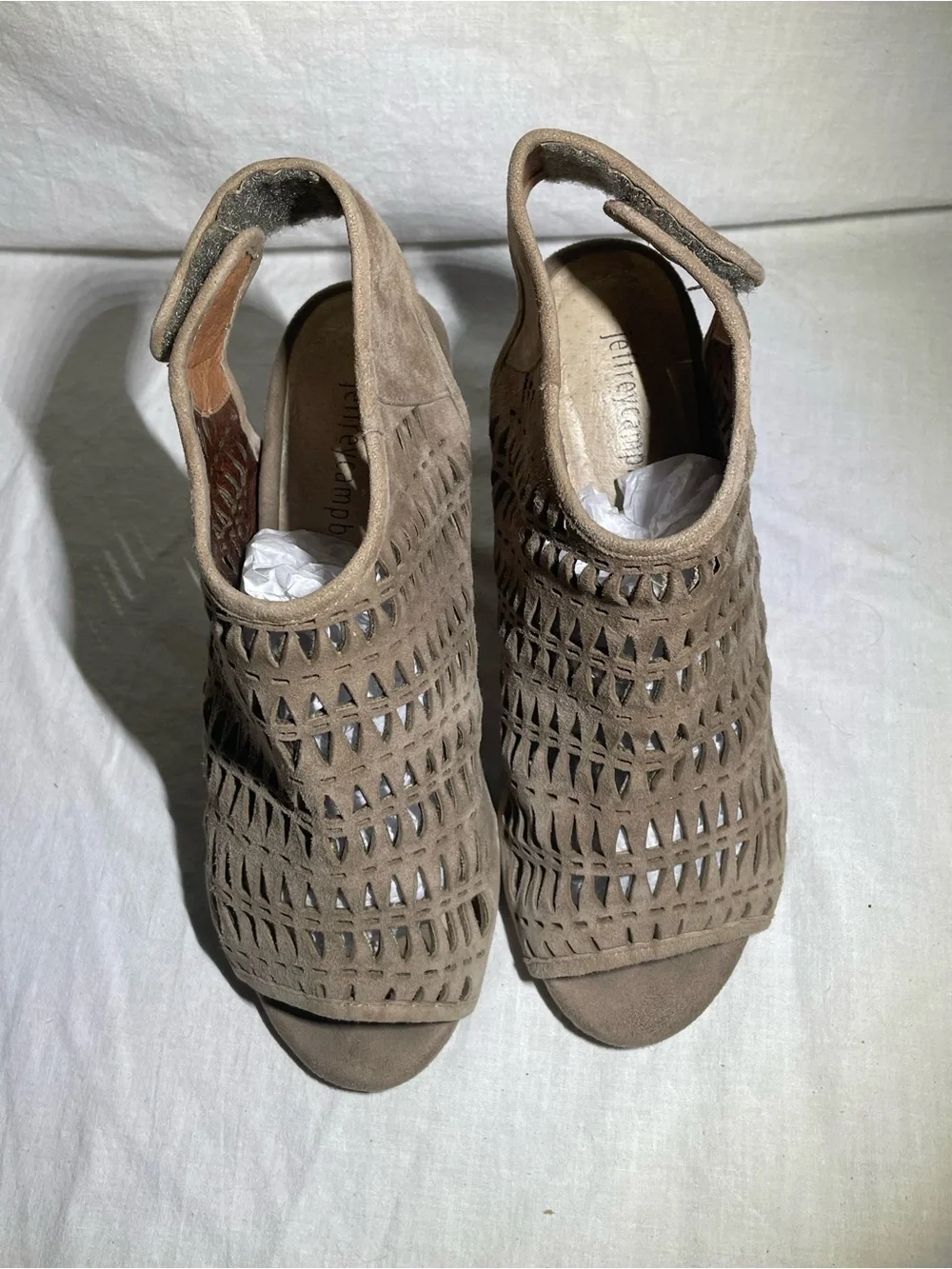 Jeffrey Campbell Quebec Taupe Suede Cutout Chunky Heel Sandal Booties 8